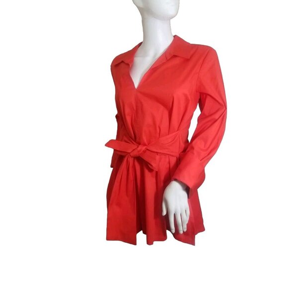 Natori Women's Tunic top   Size S Cotton Poplin Tie Front  Orange 30 - Picture 9 of 12